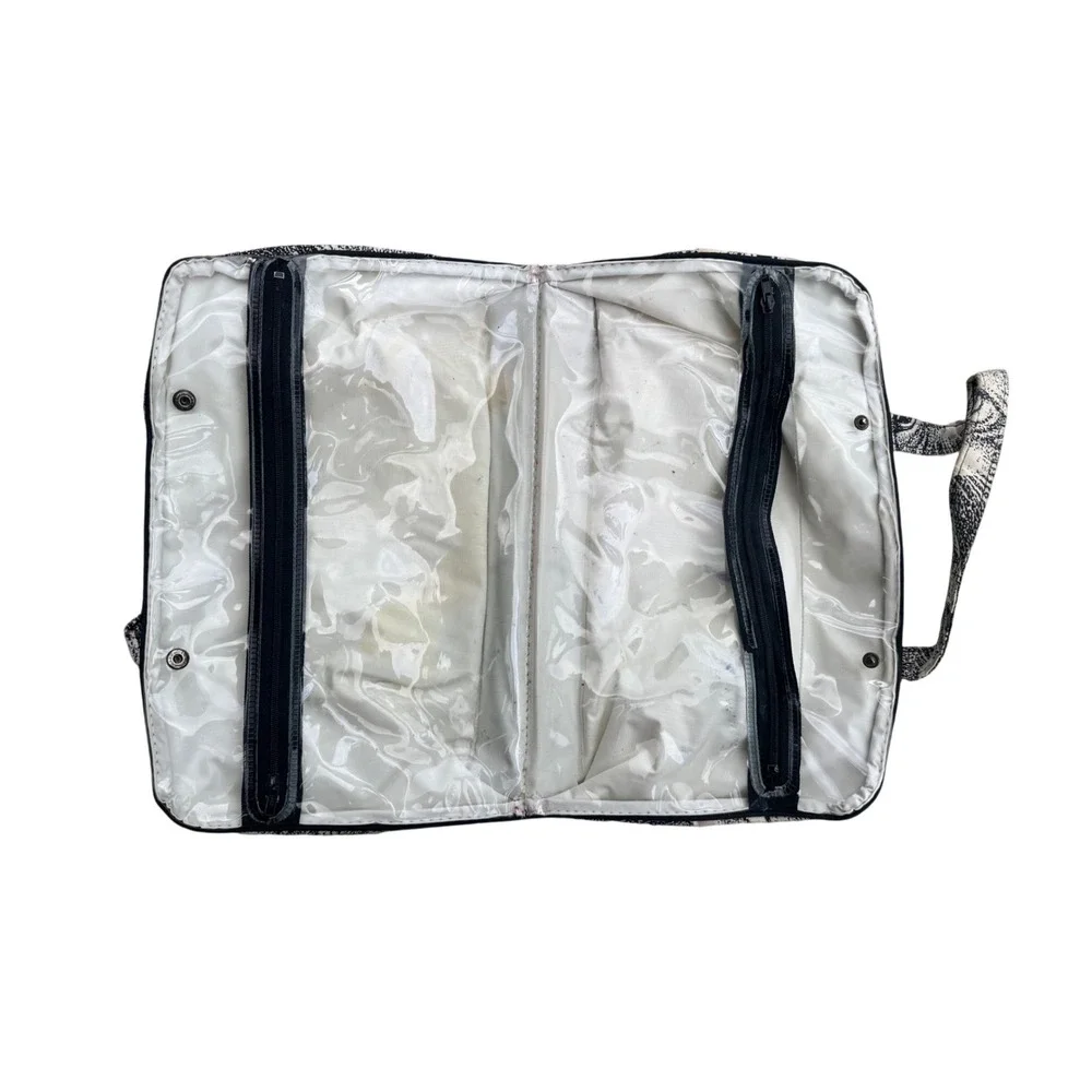 Vintage Cat Print Toiletry Bag Travel Organizer Makeup Case Black White Canvas